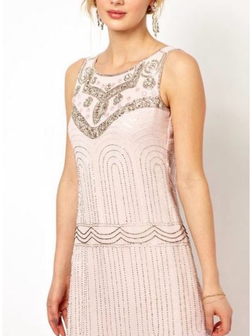 Sleeveless Soft Pink Beaded Evening Dress